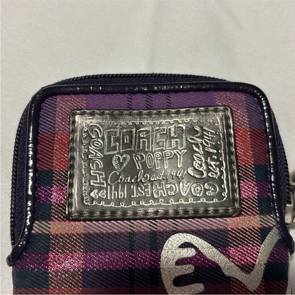 COACH Poppy Tartan purple plaid wristlet purple pink - Picture 4 of 11